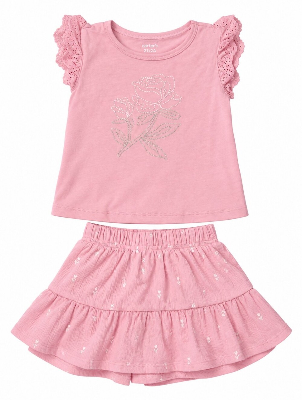 Carter's Pink Girls Floral 2 Piece Outfit Skort And Tank 2T 2A